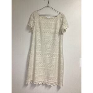 London Times Women's Cream Lace Short Sleeve Dress‎ Size 10